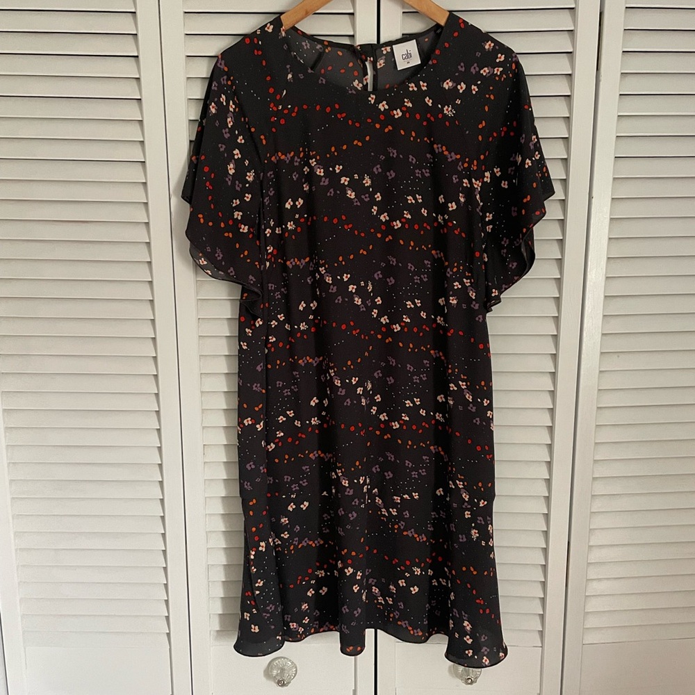 CAbi Black Floral Dress M